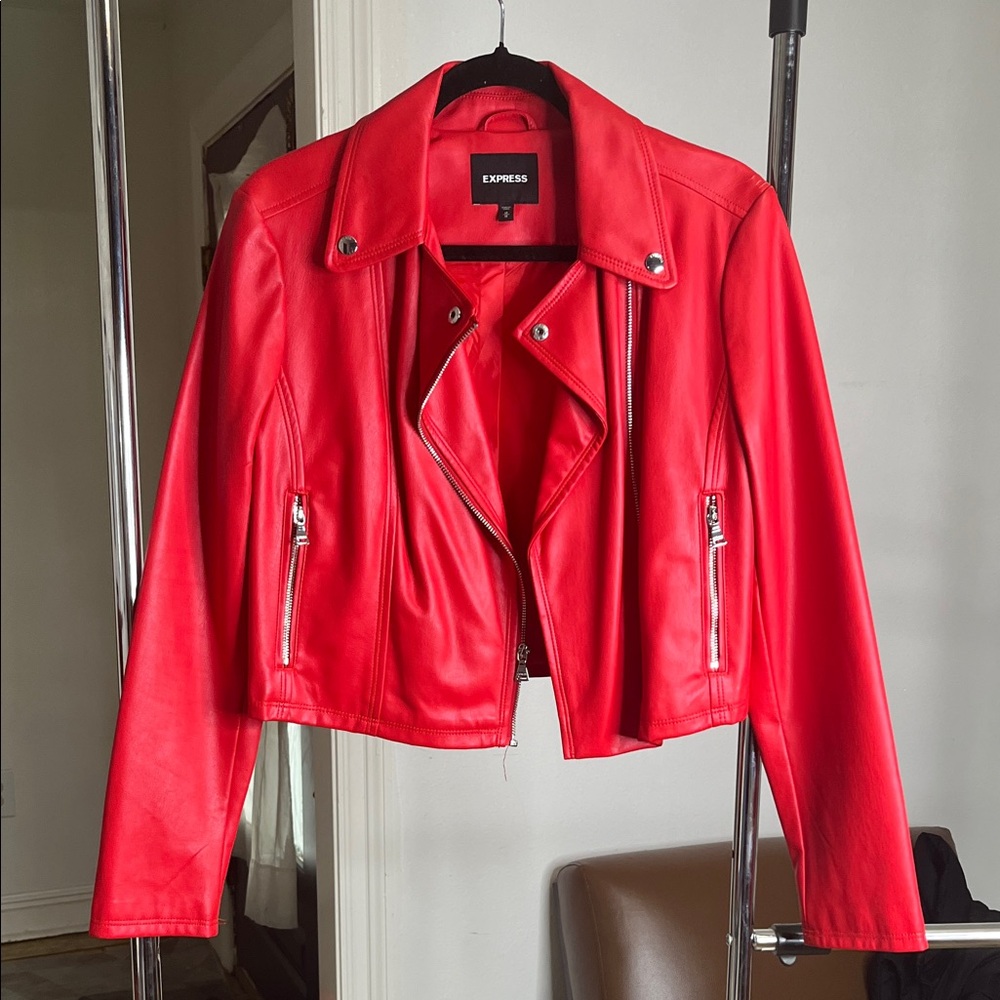 Express Red Faux Leather Moto Jacket